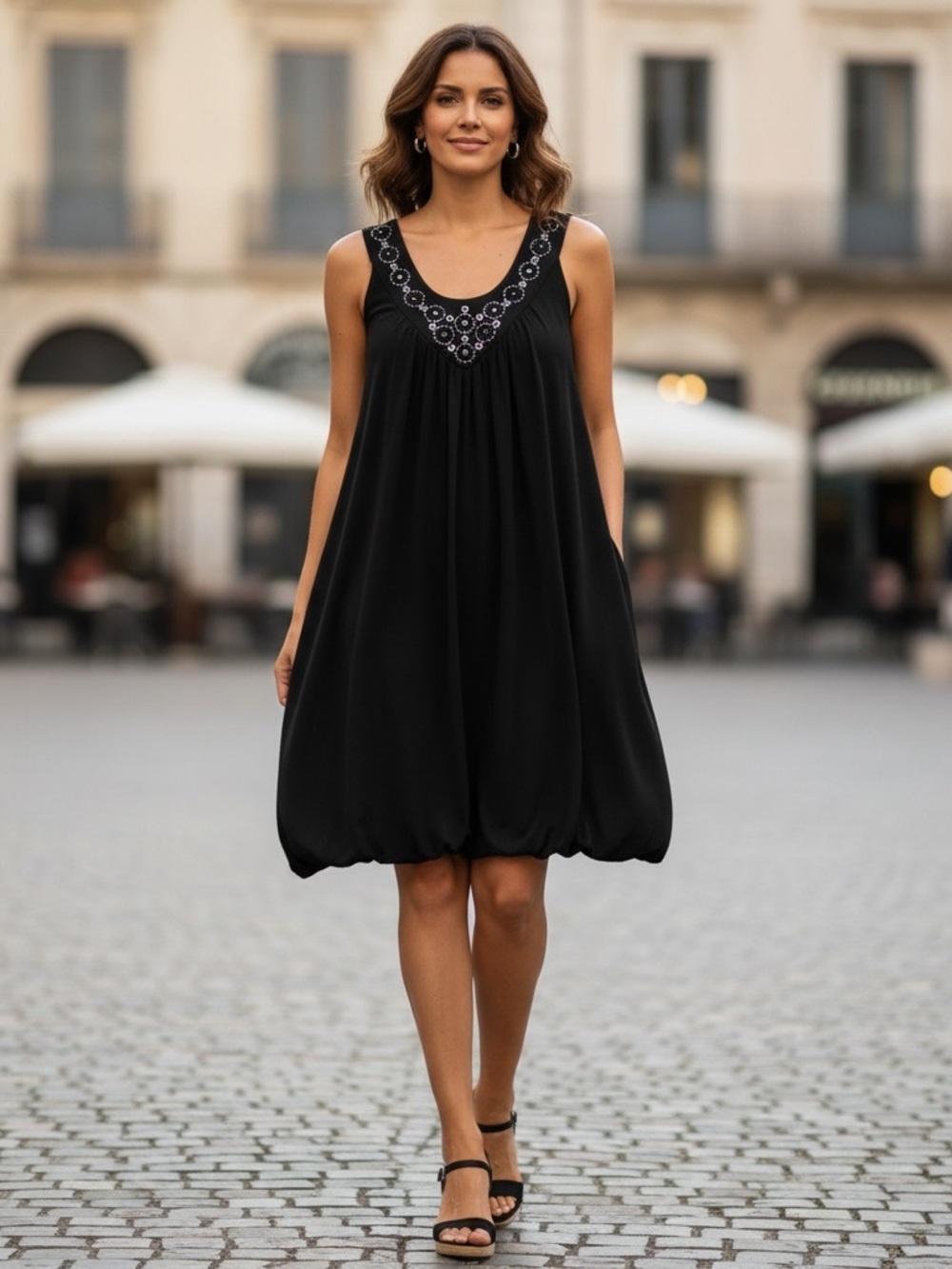 ALYX Black Casual Dress Halter Top Sleeveless Ruched Hem Rhinestones Sz M
